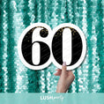 Load image into Gallery viewer, Hand holding a '60' sign against a teal sequin background with Lush Party Studio branding.