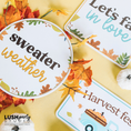 Load image into Gallery viewer, Autumn-themed photo booth props on a yellow background, by Lush Party Studio. Sweater Weather, let's fall in love.