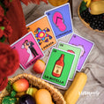 Load image into Gallery viewer, Collection of colorful photo booth props with loteria cards. Mexican Lotería photo booth props – vibrant fiesta party set