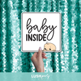 Load image into Gallery viewer, gender reveal photo booth prop sign with baby inside text by lush party studio