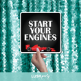 Load image into Gallery viewer, car racing photo booth prop sign with 'Start Your Engines' text by lush party studio