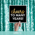 Load image into Gallery viewer, classy birthday photo booth prop sign with 'Cheers to Many Years!' text by lush party studio