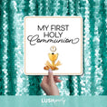 Load image into Gallery viewer, first communion photo booth prop with 'My First Holy Communion' text by lush party studio