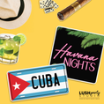 Load image into Gallery viewer, Cuba-themed photobooth props including a license plate, 'Havana Nights' sign, and mojito