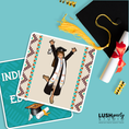 Load image into Gallery viewer, Native Graduation photo booth props with a card, cap, and diploma on a blue background.