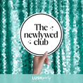 Load image into Gallery viewer, Hand holding a photo prop sign with 'The Newlywed Club' text by Lush Party Studio.