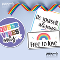 Load image into Gallery viewer, photobooth props with pride phrases and a rainbow design by lush party studio