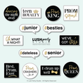 Load image into Gallery viewer, Set of prom photo booth prop signs in black white and gold for prom parties and events by lush party studio
Glam Prom photo booth props set for high school prom night