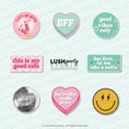 Load image into Gallery viewer, Collection of colorful photo booth props with party text and retro graphics by Lush Party Studio