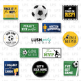 Load image into Gallery viewer, A set of 6 printed photo booth props related to soccer with phrases such as 'soccer superstar', 'Let's kick some grass', and 'Goal Getter'