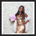 Load image into Gallery viewer, Teenager girl holding a 'Sixteen & Glowing' photo booth prop sign for sweet sixteen party by lush party studio.