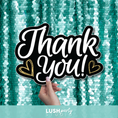 Load image into Gallery viewer, 'Thank You!' prop sign with hearts by Lush Party Studio branding.