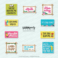 Load image into Gallery viewer, set of colorful photo booth props for tiki and luau parties for the summer with tropical-themed sayings by lush party studio