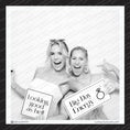 Load image into Gallery viewer, Two women posing with wedding photo booth prop signs in a photo booth, glam vogue wedding props