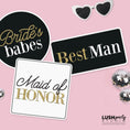 Load image into Gallery viewer, Round white sign with 'The Bride' text by lush party studio