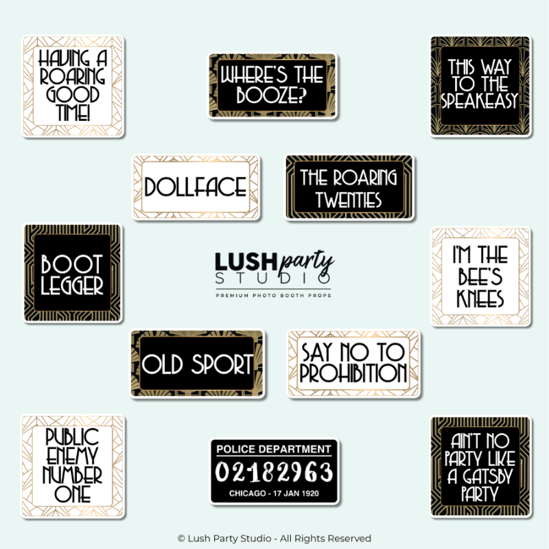 20s Great Gatsby Prohibition Flapper Photo Booth Word Prop Signs