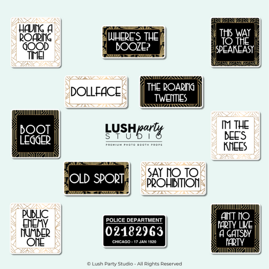 20s Great Gatsby Prohibition Flapper Photo Booth Word Prop Signs