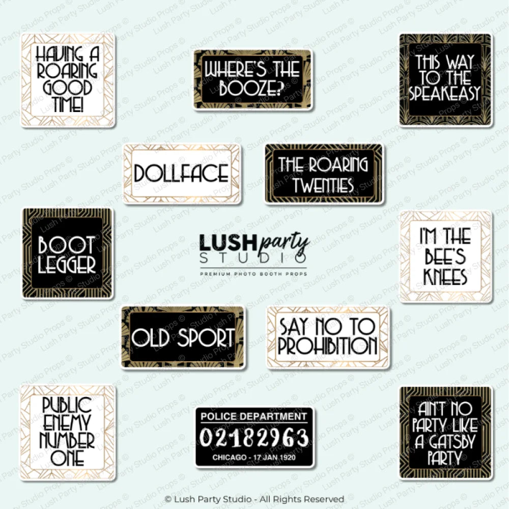 20s Great Gatsby Prohibition Flapper Photo Booth Word Prop Signs