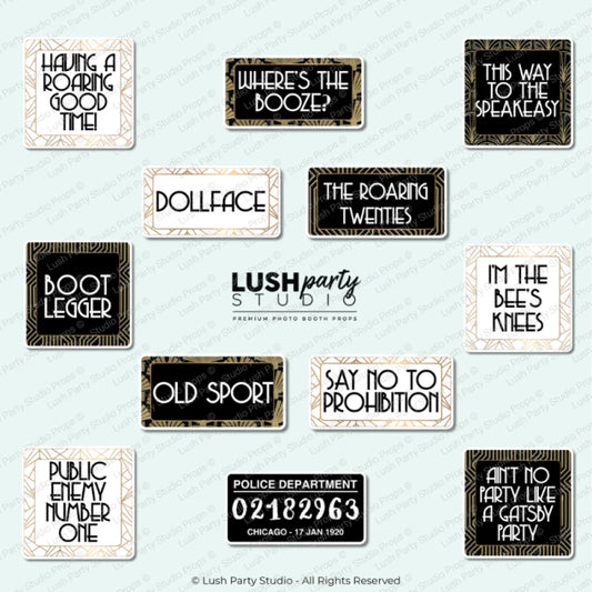 20s Great Gatsby Prohibition Flapper Photo Booth Word Prop Signs