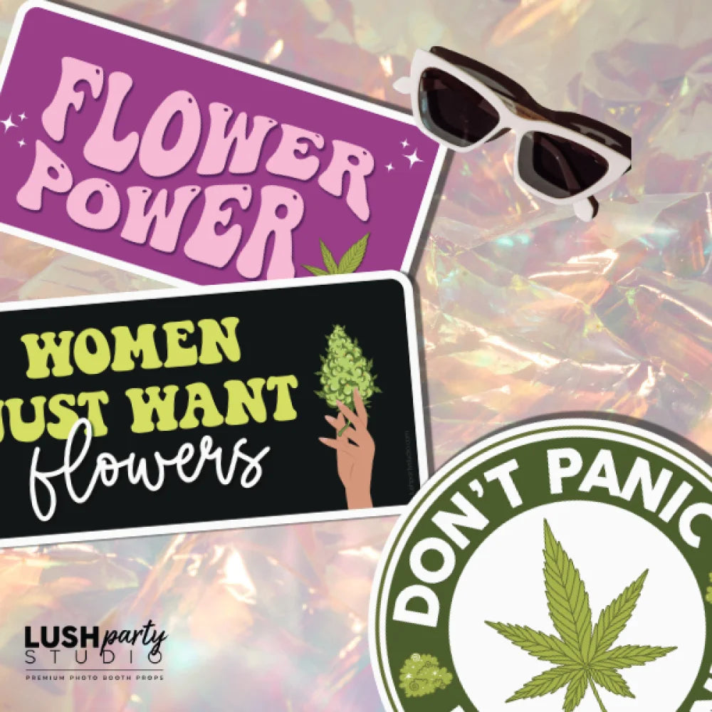 cannabis-themed props with by lush party studio