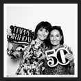 Load image into Gallery viewer, Two women holding 'Happy Birthday' and '50' prop signs in a photo booth setting.
