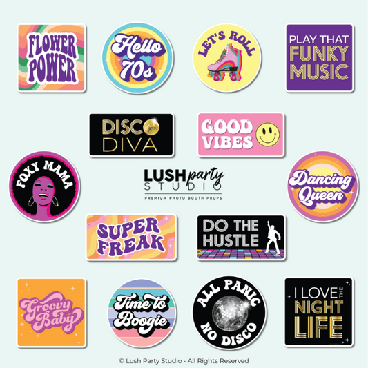 70s Disco Photo Booth Props Set by Lush Party Studio