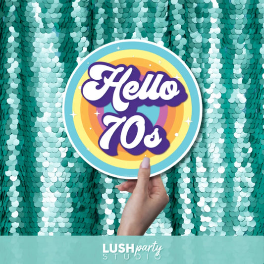hello 70s photo booth prop sign by lush party studio