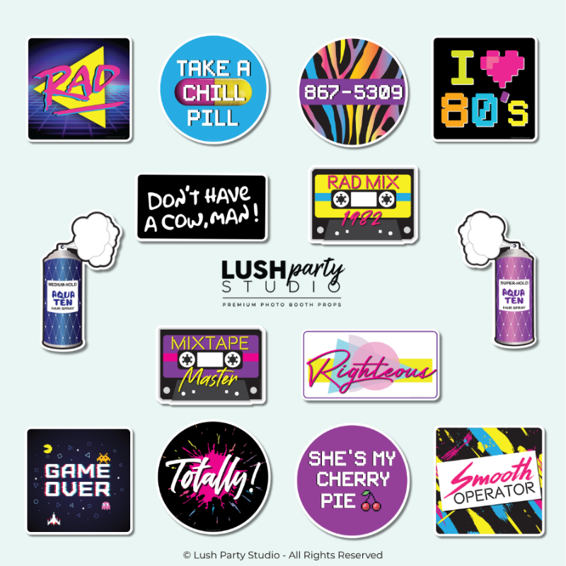 80s retro party Photo Booth Props Set by Lush Party Studio
