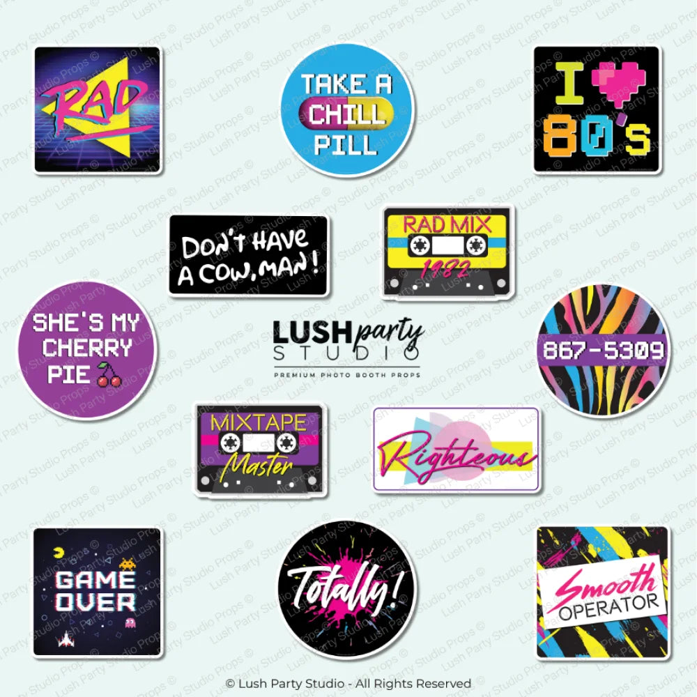 80s retro party Photo Booth Props Set by Lush Party Studio
