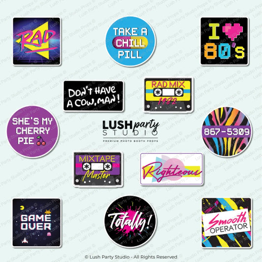 80s retro party Photo Booth Props Set by Lush Party Studio