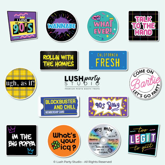 90s Photo Booth Props Set by Lush Party Studio for retro parties millenial