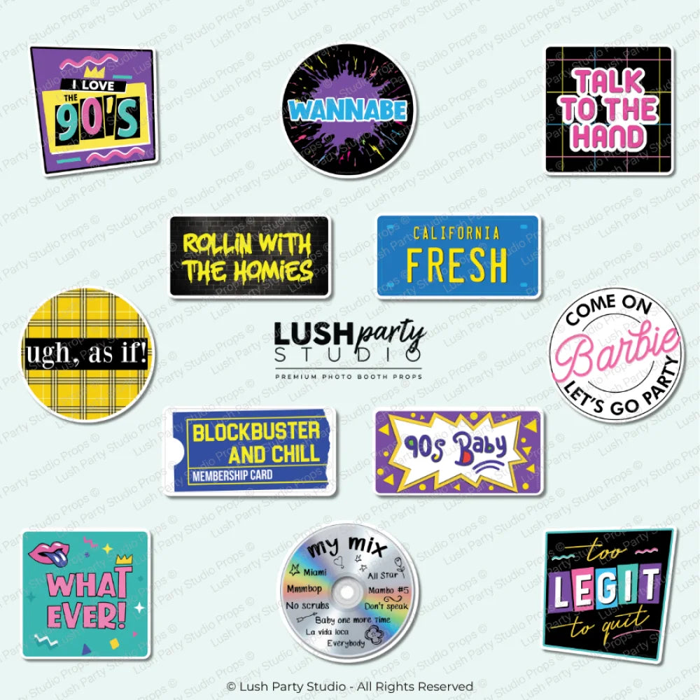 90s Photo Booth Props Set by Lush Party Studio for retro parties millenial