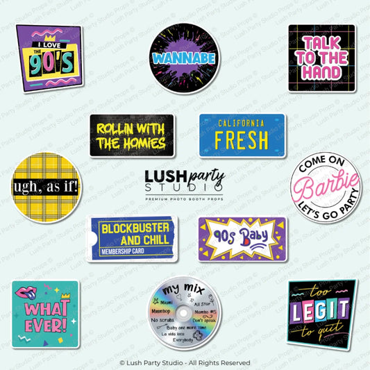 90s Photo Booth Props Set by Lush Party Studio for retro parties millenial