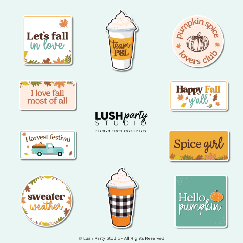 autumn fall harvest Photo Booth Props Set by Lush Party Studio