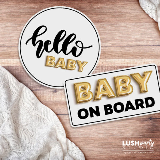 hello baby photo booth props for baby shower and gender reveal parties by lush party studio