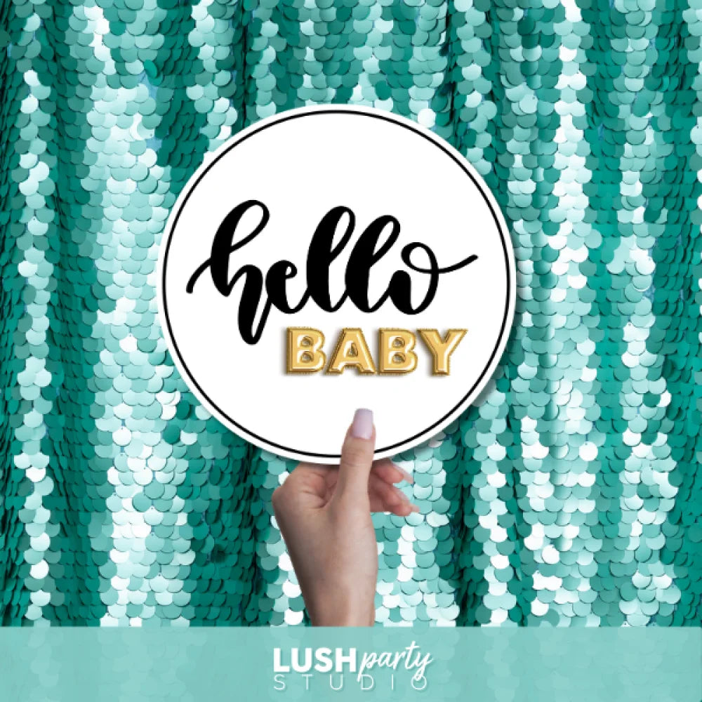 photo booth pro with 'hello BABY' text by Lush Party Studio