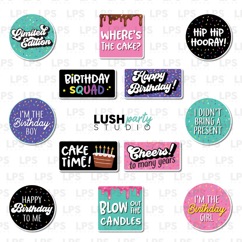 Colorful Birthday cake Party Photo Booth Word Prop Signs