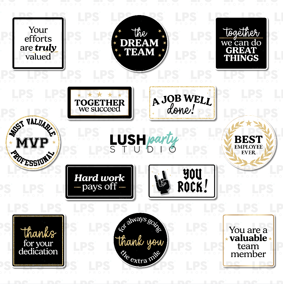 Employee appreciation work office corporate party photo booth prop signs bundle