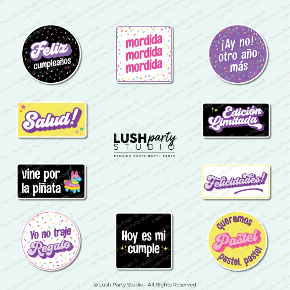 spanish cumpleanos birthday Photo Booth Word Prop Signs