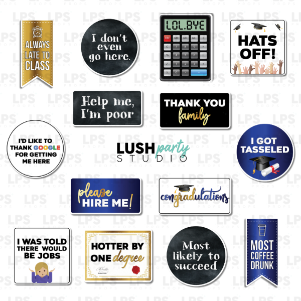 Graduation photo booth props set for grad party celebration