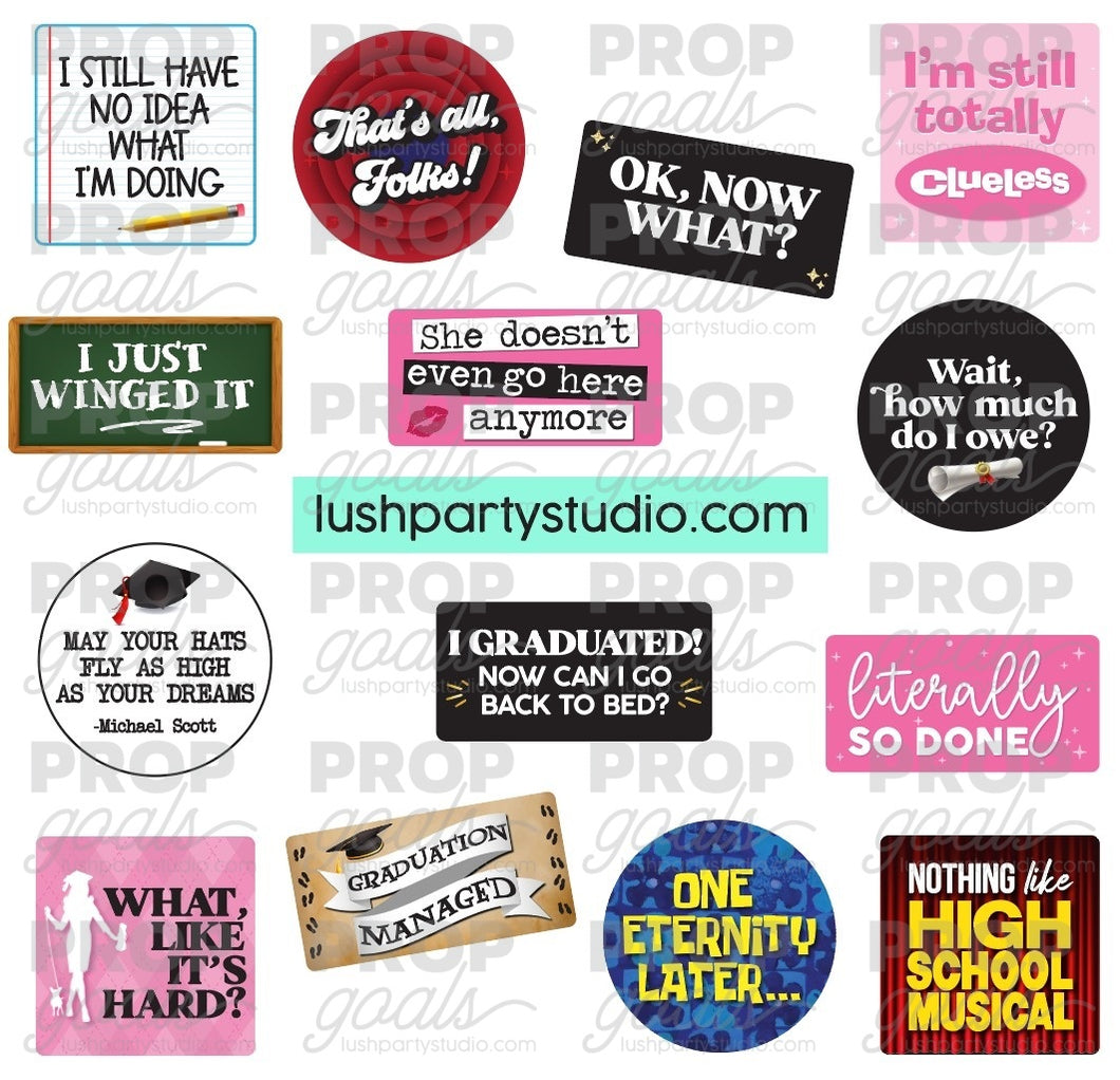 Pop Culture Graduation Funny Photo Booth Word Prop Signs