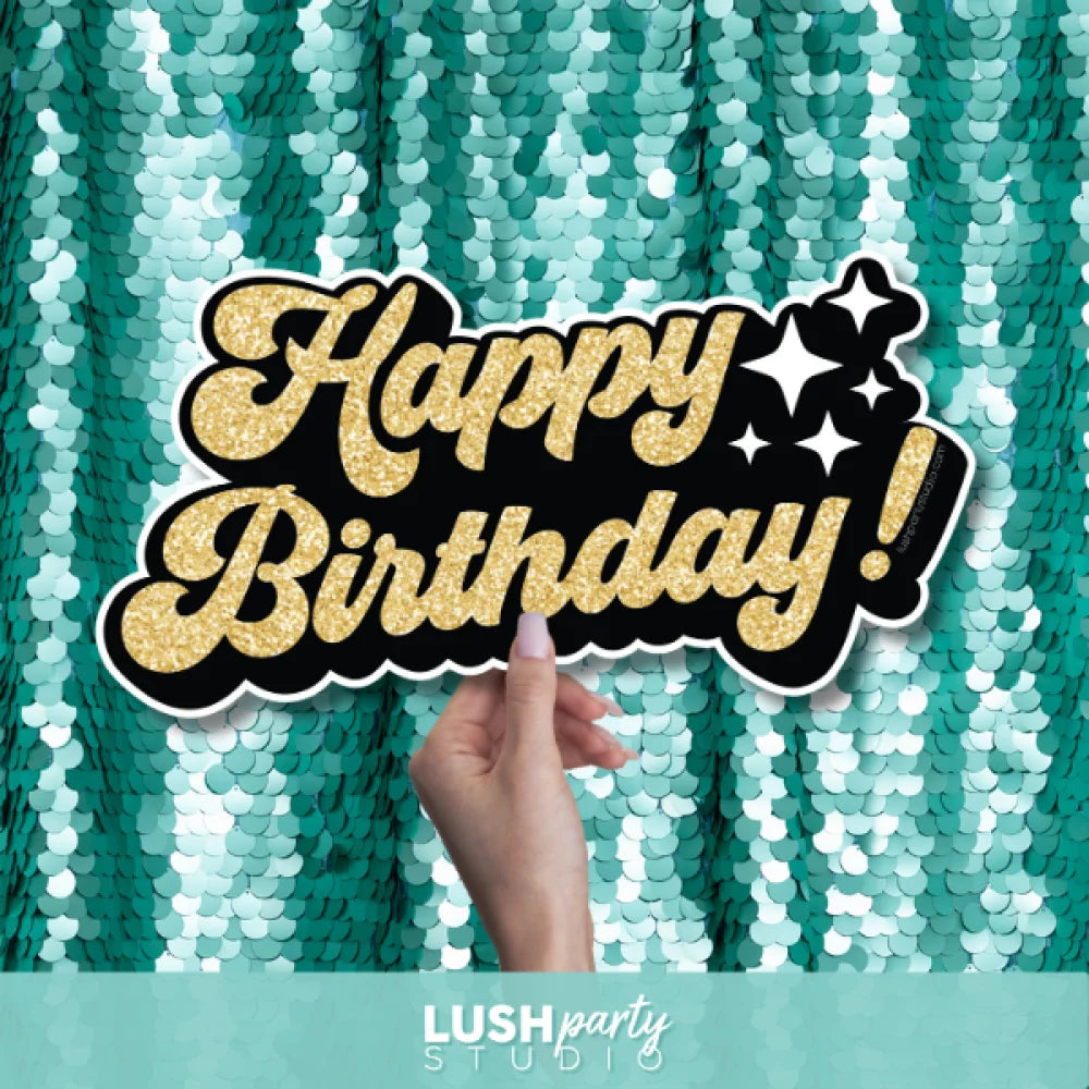 Gold Happy Birthday Photo Booth Prop by lush party studio