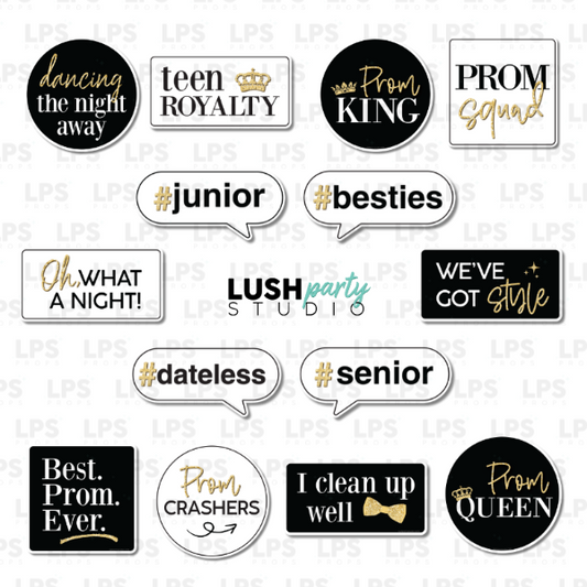 Glam Prom photo booth props set for high school prom night