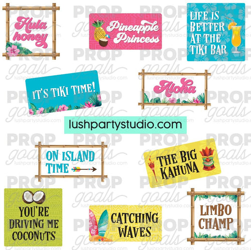 Tiki Luau Summer Photo Booth Word Prop Signs