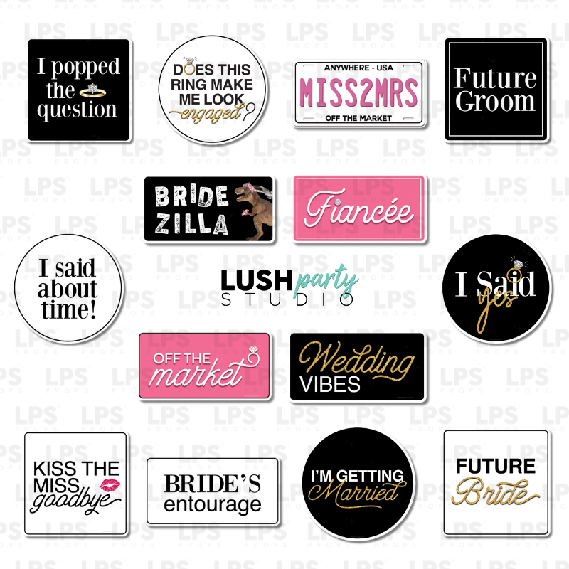 Collection of wedding engagement photo booth props signs
