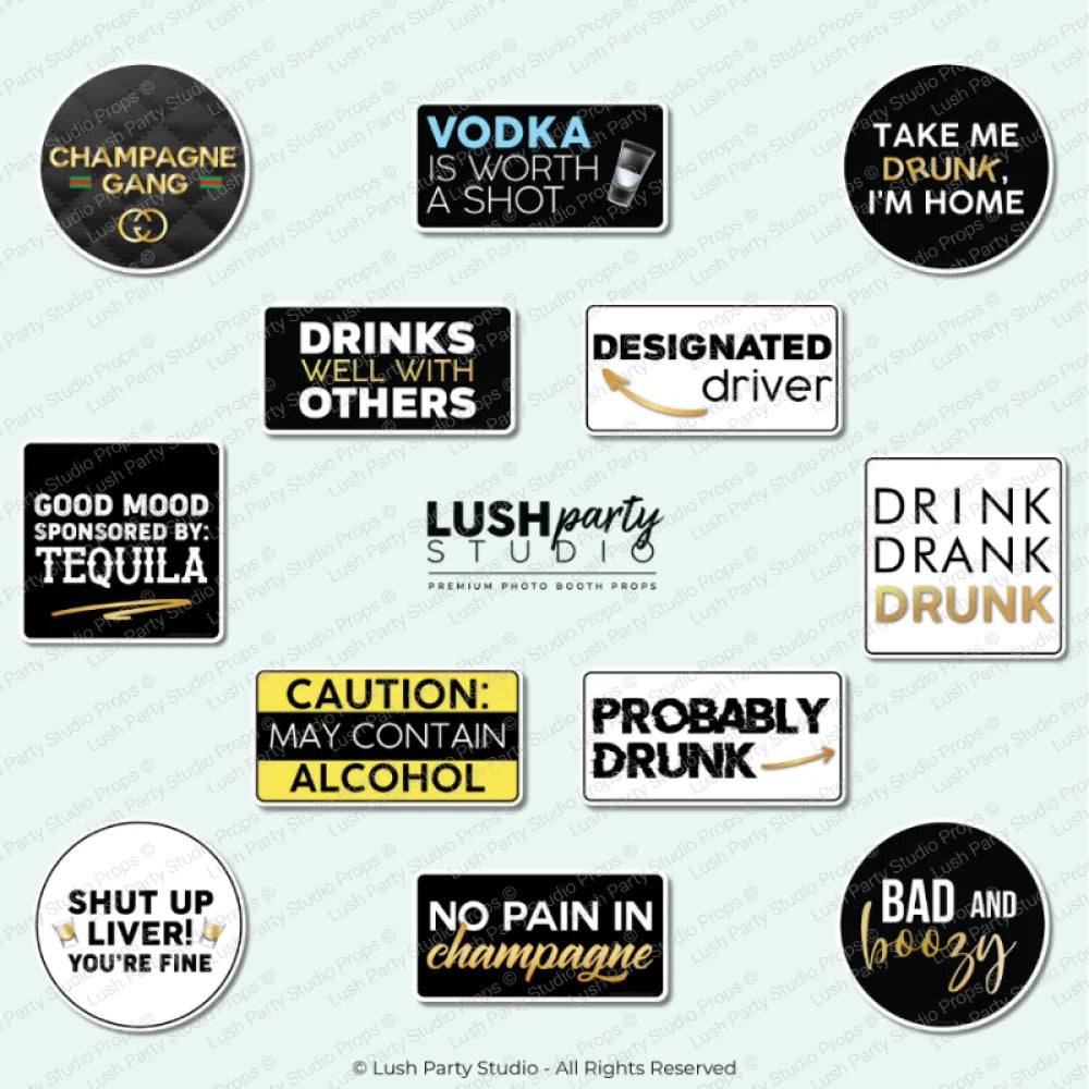 Photo Booth Props for adult parties, alcohol drinking set by Lush Party Studio