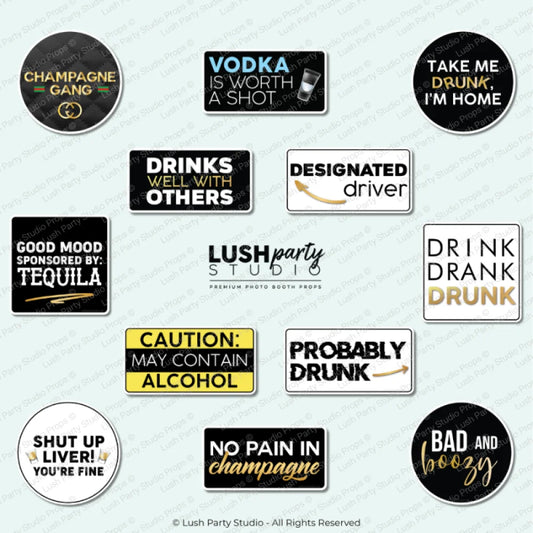 Photo Booth Props for adult parties, alcohol drinking set by Lush Party Studio