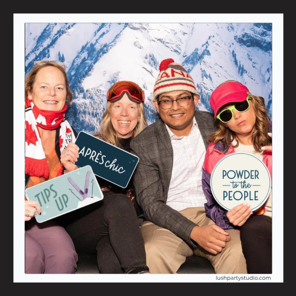 après ski winter party photo booth props by lush party studio