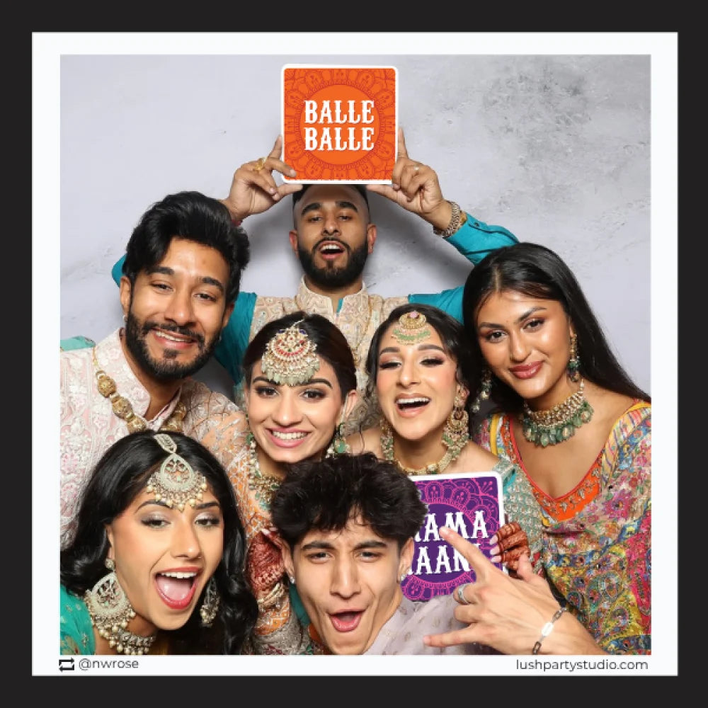 Bollywood props with 'Balle Balle' and 'Drama Raani' for indian celebrations