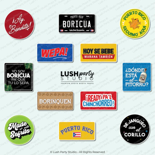 Collection of Puerto Rican-themed prop signs for boricua events and parties by lush party studio